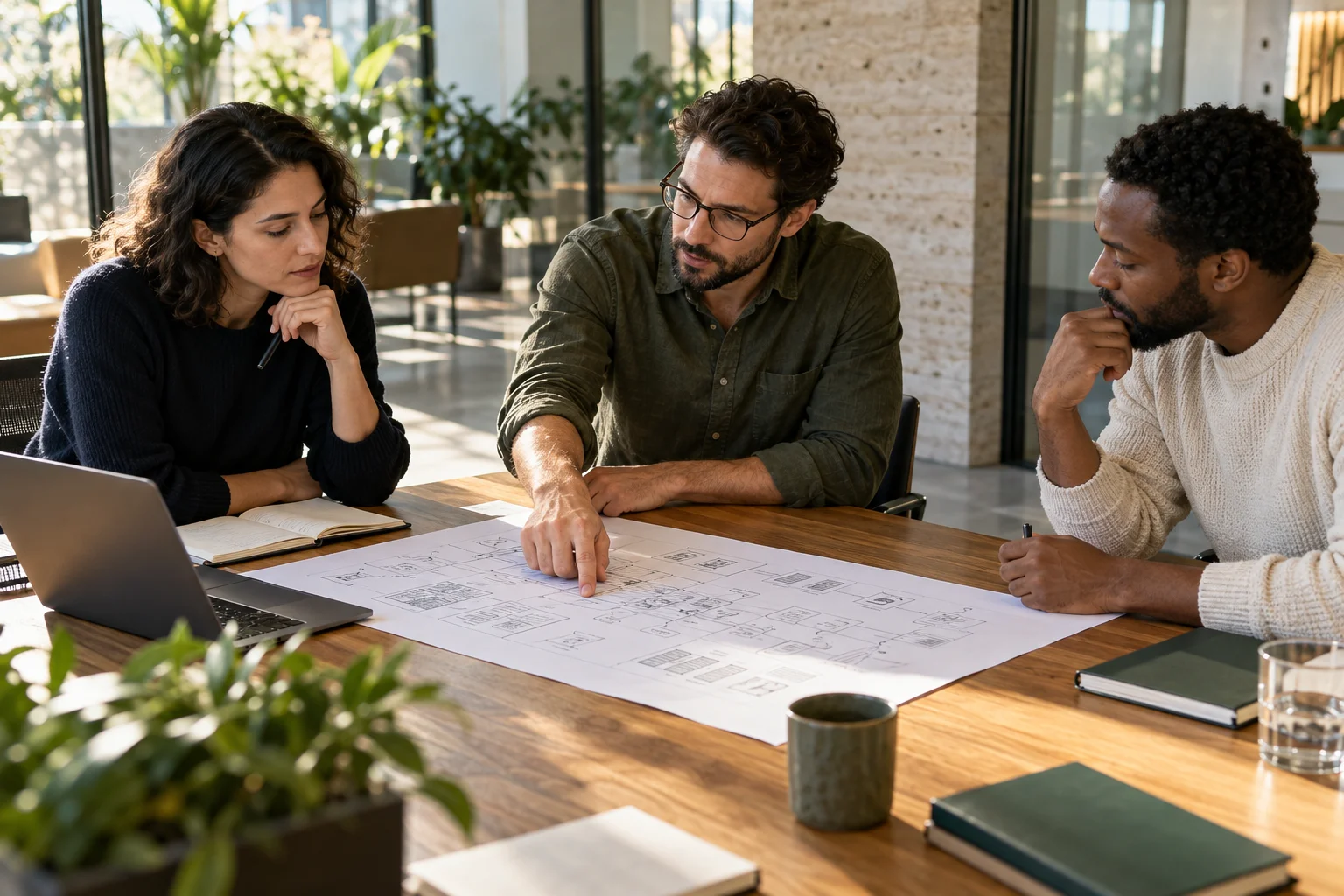 Security professionals reviewing a system architecture together